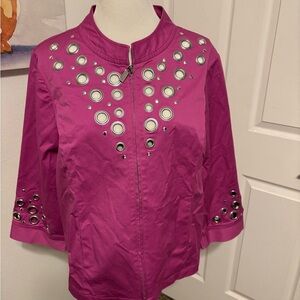 Bob Mackie Fuchsia Bomber Jacket with Silver Details